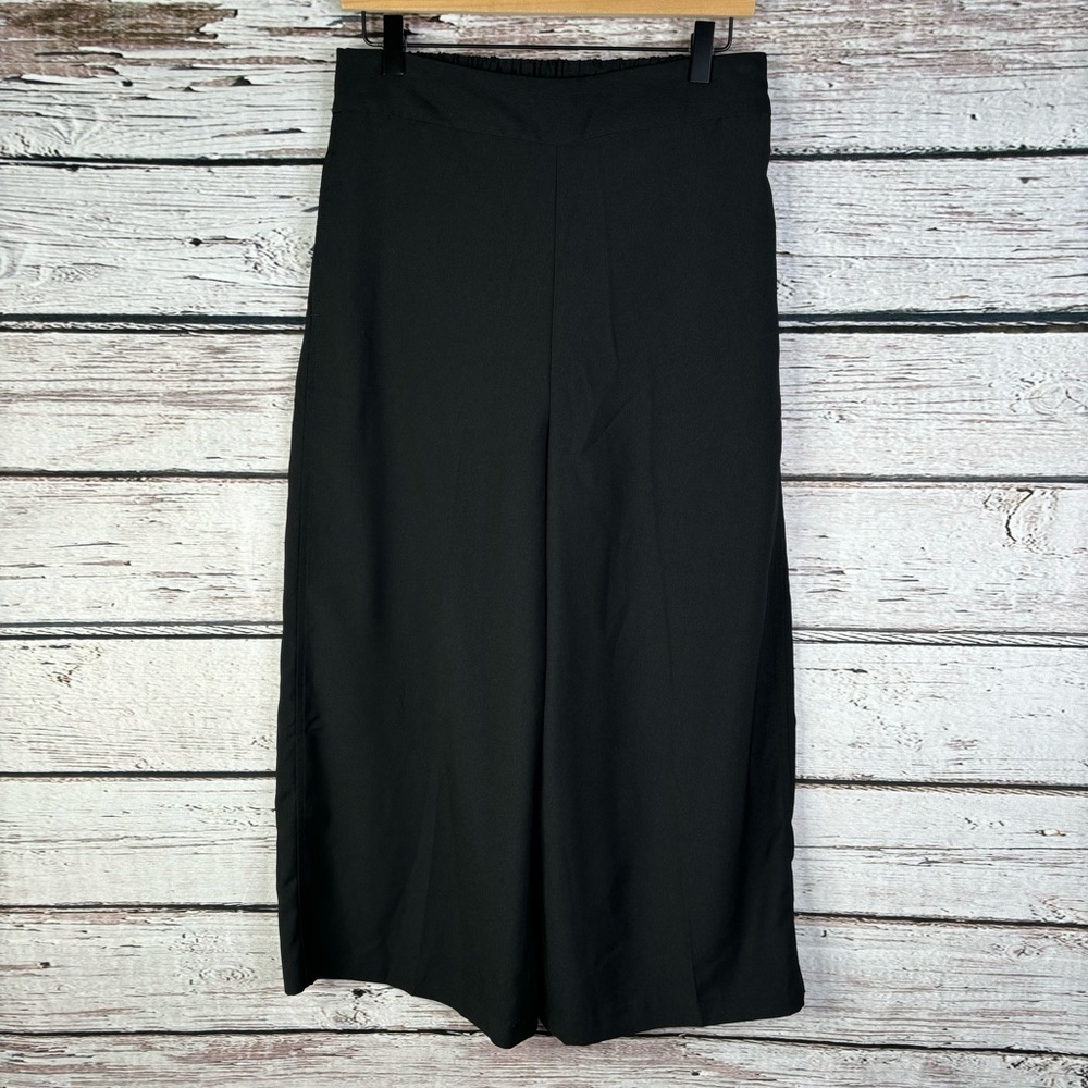 Madewell Black Huston Pull On Wide Leg‎ Cropped Pants Size Medium Crepe Fabric